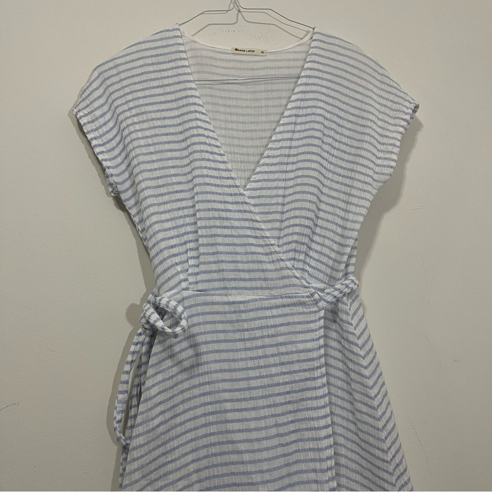 Marine Layer Striped Maxi Dress in White and Light Blue with Pastel Accents - Picture 3 of 16
